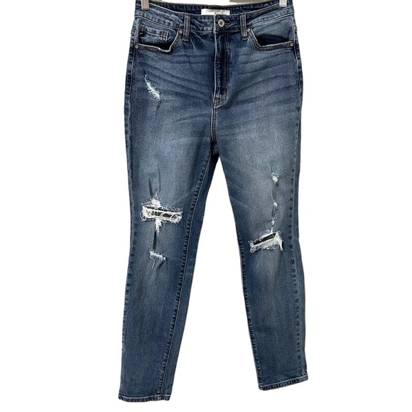 Kancan Jinny High Rise Mom Jeans Size 7/27‎ Medium Wash Distressed Stretch - Picture 1 of 8